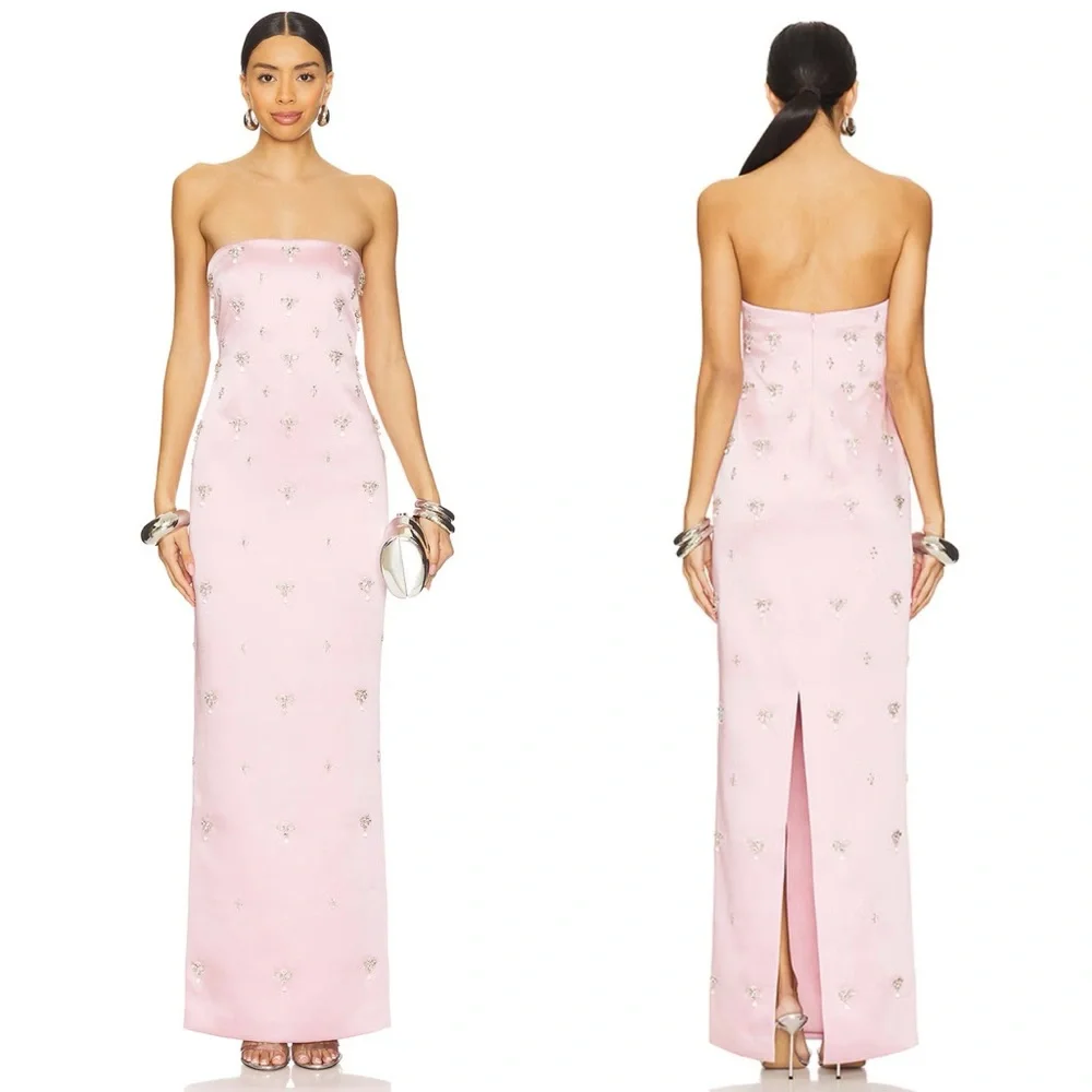 Retrofete Elise Strapless Crystal Embellished Satin Gown Pink NEW with tags - Picture 2 of 16